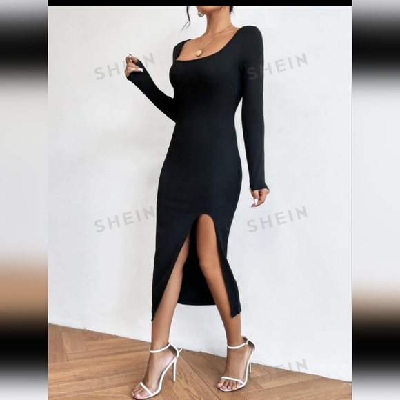 SHEIN Dresses & Skirts - Black midi split dress🖤